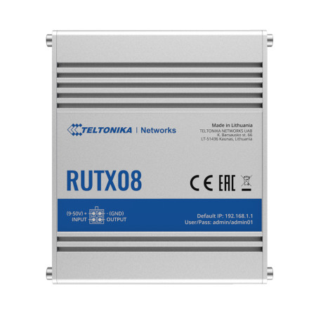 Industrial Router | RUTX08 | No Wi-Fi | 10/100/1000 Mbit/s | Ethernet LAN (RJ-45) ports 4 | Mesh Support No | MU-MiMO No | No mo