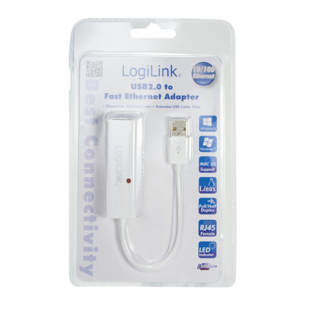 Logilink | Fast Ethernet USB 2.0 to RJ45 Adapter: | 0.115 m | White | USB-A to RJ45