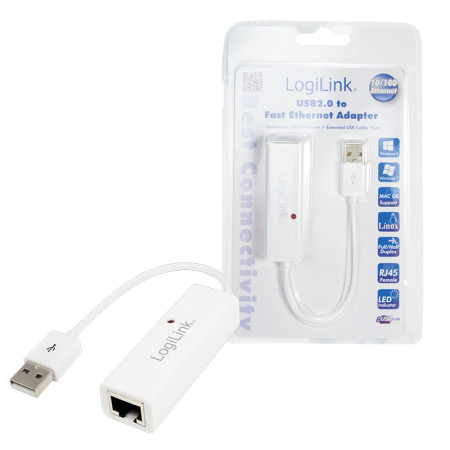 Logilink | Fast Ethernet USB 2.0 to RJ45 Adapter: | 0.115 m | White | USB-A to RJ45