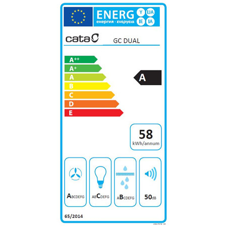 CATA | Hood | GC DUAL A 45 XGBK | Canopy | Energy efficiency class A | Width 45 cm | 820 m /h | Touch control | LED | Black glas