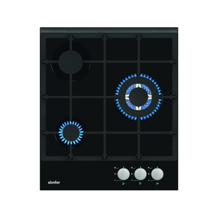 Simfer | Hob | H4.305.HGSSP | Gas on glass | Number of burners/cooking zones 3 | Rotary knobs | Black