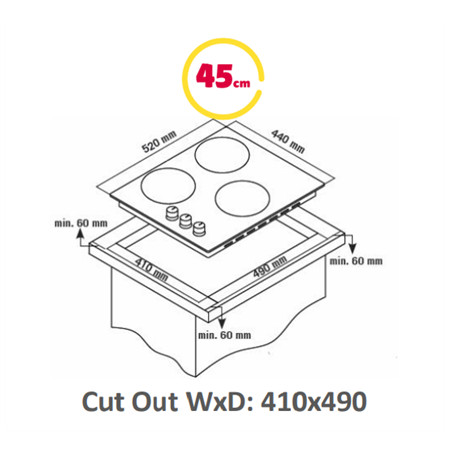 Simfer | Hob | H4.030.DECSP | Vitroceramic | Number of burners/cooking zones 3 | Touch | Black