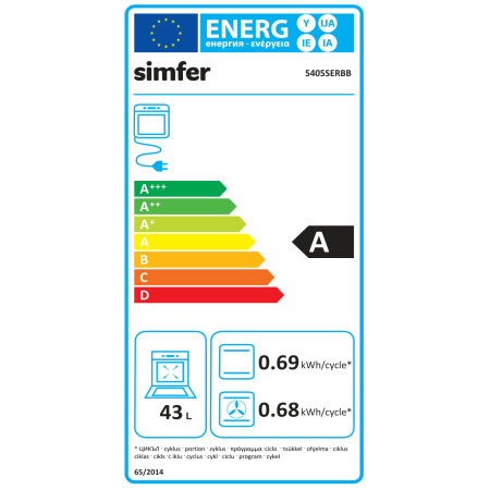 Simfer | Cooker | 5405SERBB | Hob type Gas | Oven type Electric | White | Width 50 cm | Electronic ignition | Depth 60 cm | 43 L