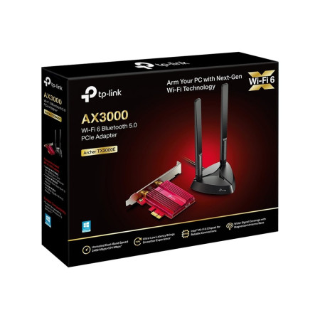 TP-LINK | TX3000E | AX3000 Wi-Fi 6 Bluetooth 5.0 PCIe Adapter | 2.4GHz/5GHz | Antenna type 2xHigh-Gain External Antennas | 574+2