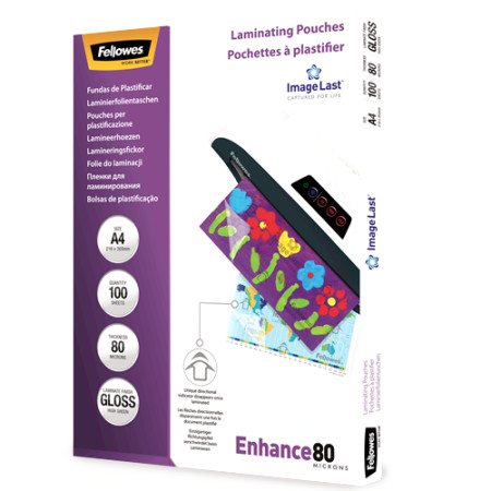 Fellowes | Laminating Pouch PREMIUM | A4 | Clear | Enhance 80 Micron thickness, 216x303 mm - A4, 100 pcs Unique directional arro