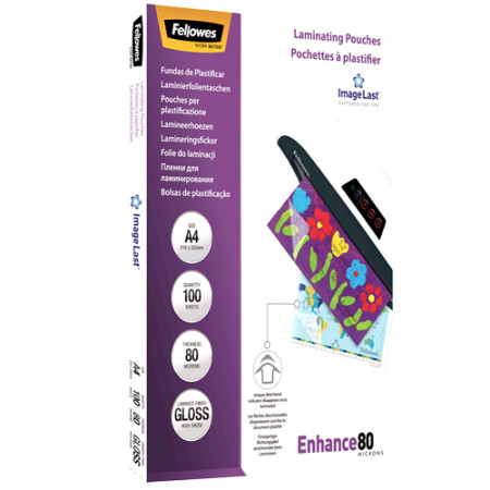 Fellowes | Laminating Pouch PREMIUM | A4 | Clear | Enhance 80 Micron thickness, 216x303 mm - A4, 100 pcs Unique directional arro