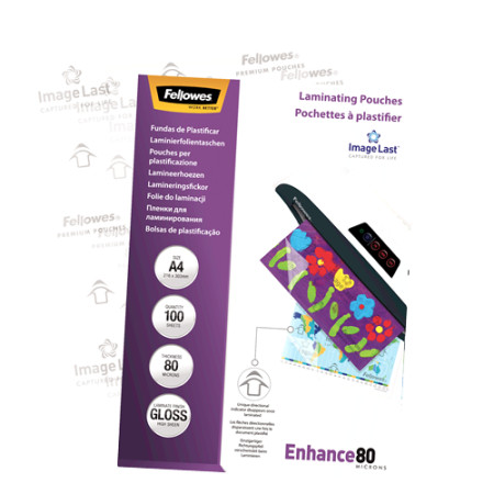 Fellowes | Laminating Pouch PREMIUM | A4 | Clear | Enhance 80 Micron thickness, 216x303 mm - A4, 100 pcs Unique directional arro