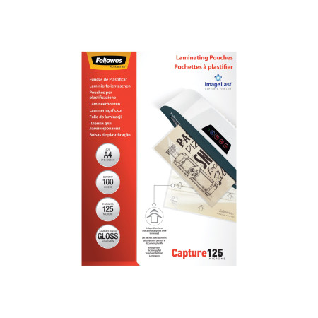 Fellowes | Laminating Pouch PREMIUM | A4 | Glossy | Thickness: 125 micron, Qty Per Pack: 100 pcs Ideal for notices, craft materi