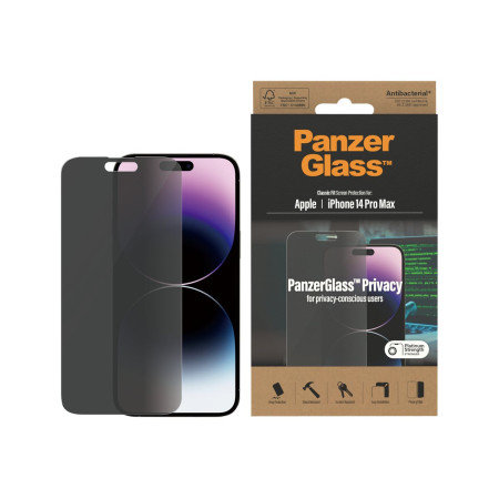 PanzerGlass | Screen protector | Apple | iPhone 14 Pro Max | Glass | Black | Classic Fit | Privacy