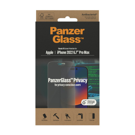 PanzerGlass | Screen protector | Apple | iPhone 14 Pro Max | Glass | Black | Classic Fit | Privacy