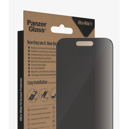 PanzerGlass | Screen protector | Apple | iPhone 14 Pro | Glass | Black | Ultra-Wide Fit Easy installation Privacy Filter Fingerp