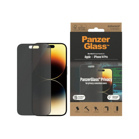 PanzerGlass | Screen protector | Apple | iPhone 14 Pro | Glass | Black | Ultra-Wide Fit Easy installation Privacy Filter Fingerp