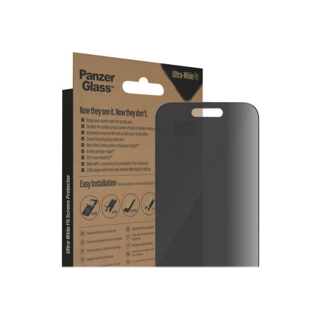 PanzerGlass | Screen protector | Apple | iPhone 14 Pro | Glass | Black | Ultra-Wide Fit Easy installation Privacy Filter Fingerp