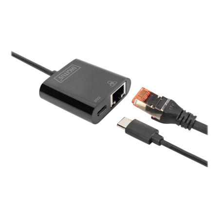 Digitus | USB-Type-C Gigabit Ethernet Adapter + PD with power delivery function | DN-3027 | Black | USB-C port to a Gigabit netw