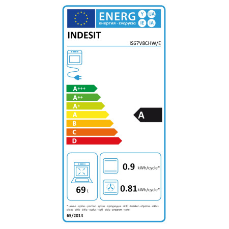 INDESIT | Cooker | IS67V8CHW/E | Hob type Vitroceramic | Oven type Electric | White | Width 60 cm | Grilling | Depth 60 cm | 69 