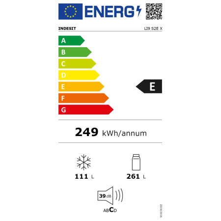 INDESIT | Refrigerator | LI9 S2E X | Energy efficiency class E | Free standing | Combi | Height 201.3 cm | Fridge net capacity 2