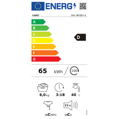 Candy | Washing Machine | CS4 1061DE/1-S | Energy efficiency class D | Front loading | Washing capacity 6 kg | 1000 RPM | Depth 