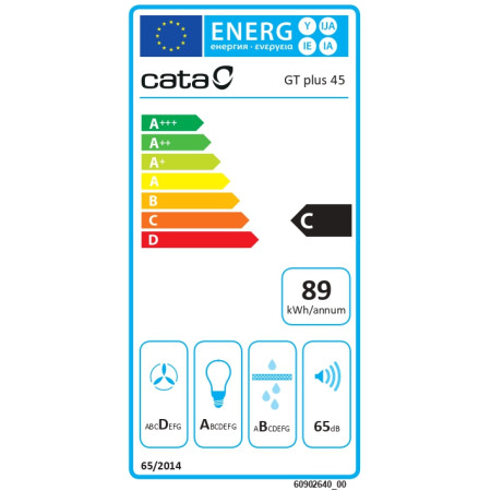 CATA | Hood | GT-PLUS 45 X/M | Canopy | Energy efficiency class C | Width 60 cm | 645 m /h | Mechanical control | LED | Stainles