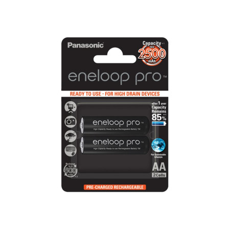 Panasonic rechargeable batteries ENELOOP Pro BK-3HCDE/2BE, 2500 mAh, 500 (2xAA) | Panasonic