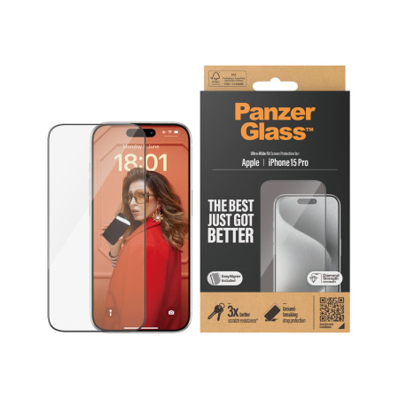 PanzerGlass | Screen protector | Apple | iPhone 15 Pro | Glass | Clear | Easy installation Fingerprint resistant Anti-yellowing 