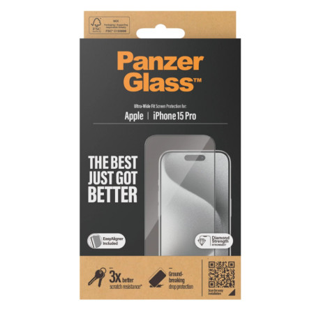 PanzerGlass | Screen protector | Apple | iPhone 15 Pro | Glass | Clear | Easy installation Fingerprint resistant Anti-yellowing 