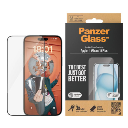 PanzerGlass | Screen protector | Apple | IPhone 15 Plus | Glass | Transparent | Ultra-wide fit, Scratch resistant, Drop protecti