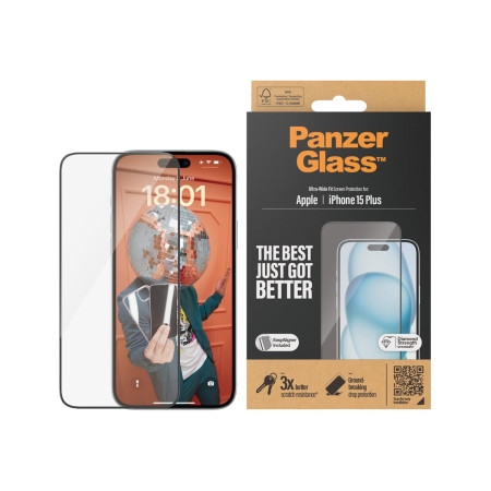 PanzerGlass | Screen protector | Apple | IPhone 15 Plus | Glass | Transparent | Ultra-wide fit, Scratch resistant, Drop protecti