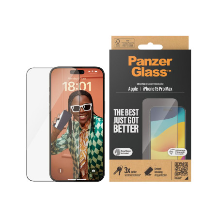 PanzerGlass | Screen protector | Apple | IPhone 15 Pro Max | Glass | Transparent | Ultra-wide fit, Scratch resistant, Drop prote