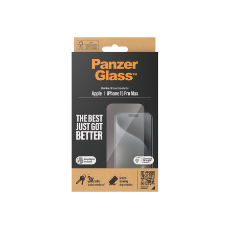 PanzerGlass | Screen protector | Apple | IPhone 15 Pro Max | Glass | Transparent | Ultra-wide fit, Scratch resistant, Drop prote