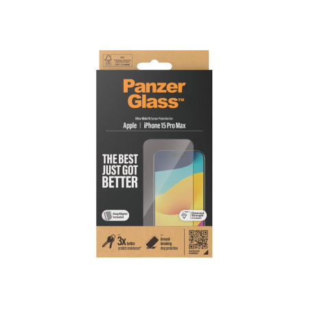 PanzerGlass | Screen protector | Apple | IPhone 15 Pro Max | Glass | Transparent | Ultra-wide fit, Scratch resistant, Drop prote