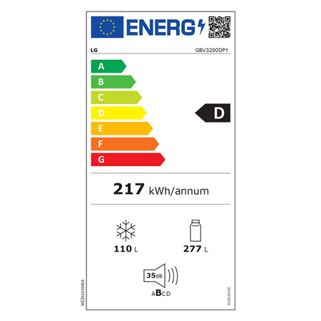 LG | Refrigerator | GBV3200DPY | Energy efficiency class D | Free standing | Combi | Height 203 cm | No Frost system | Fridge ne