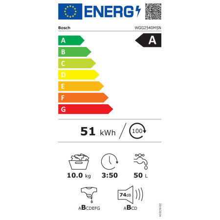 Bosch | Washing Machine | WGG2540MSN | Energy efficiency class A | Front loading | Washing capacity 10 kg | 1400 RPM | Depth 58.