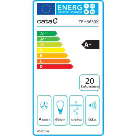 CATA | Hood | TFH 6630 X /A | Telescopic | Energy efficiency class A+ | Width 60 cm | 605 m /h | Touch Control | LED | Stainless