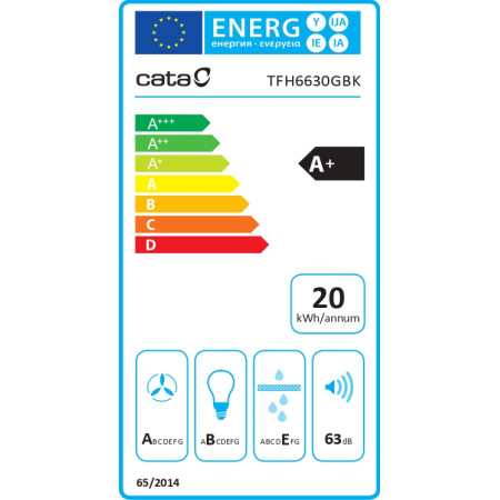 CATA | Hood | TFH 6630 BK /A | Telescopic | Energy efficiency class A+ | Width 60 cm | 605 m /h | Touch Control | LED | Black