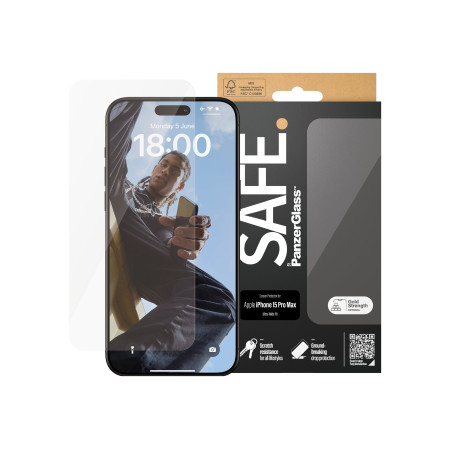 PanzerGlass | SAFE | Screen protector | Apple | Iphone15 PRO MAX | Glass | Clear | Ultra-Wide Fit