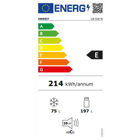 INDESIT | Refrigerator | LI6 S2E W | Energy efficiency class E | Free standing | Combi | Height 158.8 cm | Fridge net capacity 1