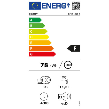 Dishwasher | DF9E 1B10 S | Free standing | Width 45 cm | Number of place settings 9 | Number of programs 6 | Energy efficiency c