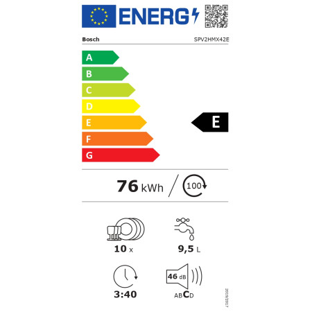 Dishwasher | SPV2HMX42E | Built-in | Width 45 cm | Number of place settings 10 | Number of programs 5 | Energy efficiency class 