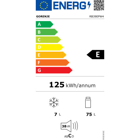 Gorenje Refrigerator | RB39EPW4 | Energy efficiency class E | Freestanding | Larder | Height 84.2 cm | 38 dB | White