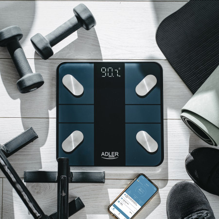 Adler Smart Bathroom Scale | AD 8186b | Maximum weight (capacity) 180 kg | Accuracy 100 g | Body Mass Index (BMI) measuring | Bl