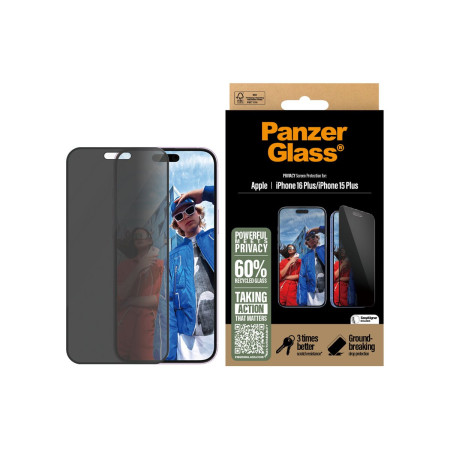 PanzerGlass Screen protector | Apple | iPhone 16 Plus/iPhone 15 Plus | Tempered glass | Black | Ultra-Wide Fit