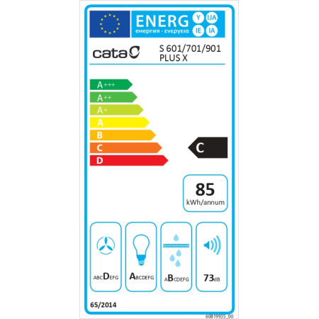 CATA Hood | S 901 PLUS X | Wall mounted | Energy efficiency class C | Width 90 cm | 620 m /h | Mechanical control | LED | Stainl