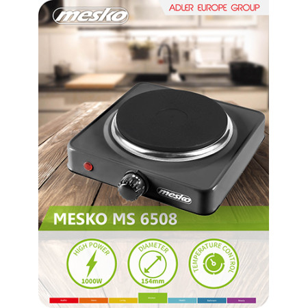 Mesko | Hob | MS 6508 | Number of burners/cooking zones 1 | Rotary | Black | Electric