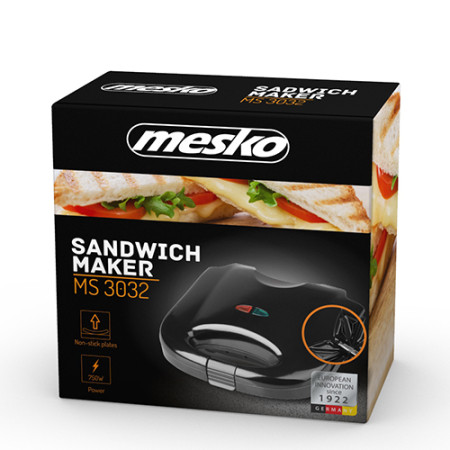 Mesko | Sandwich maker | MS 3032 | 750 W | Number of plates 1 | Number of pastry 2 | Black