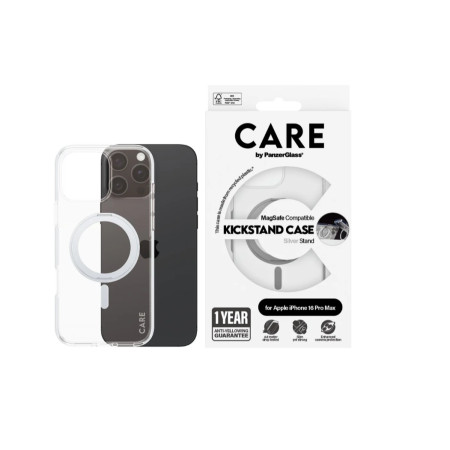 CARE Feature Case | Back cover | Apple | iPhone 16 Pro Max | Recycled plastic | Silver | Kickstand & MagSafe