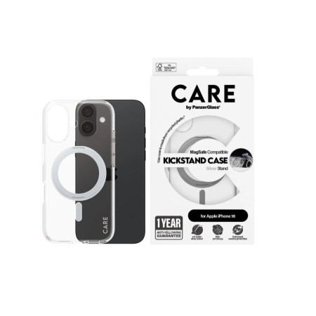 CARE Feature Case | Back cover | Apple | iPhone 16 | Recycled plastic | Silver | Kickstand & MagSafe