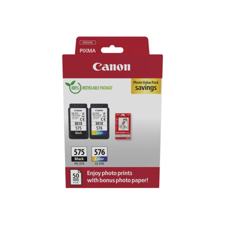 Canon PG-575/CL-576 | Ink Cartridge + Photo Paper Value Pack | Colour (cyan, magenta, yellow, black)