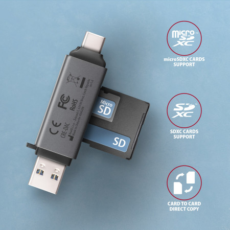 AXAGON Mobile USB 3.2 Gen 1 MINI card reader with USB-C and USB-A connectors | CRE-DAC