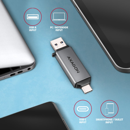 AXAGON Mobile USB 3.2 Gen 1 MINI card reader with USB-C and USB-A connectors | CRE-DAC