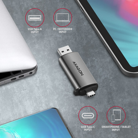 AXAGON Mobile USB 3.2 Gen 1card reader with USB-C and USB-A connectors | CRE-SAC